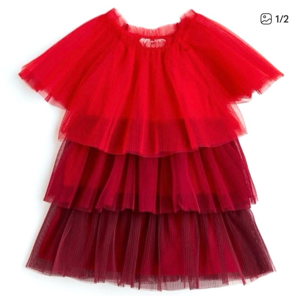 H&M Girls Red Burgundy Layered Tulle Dress size 7Y